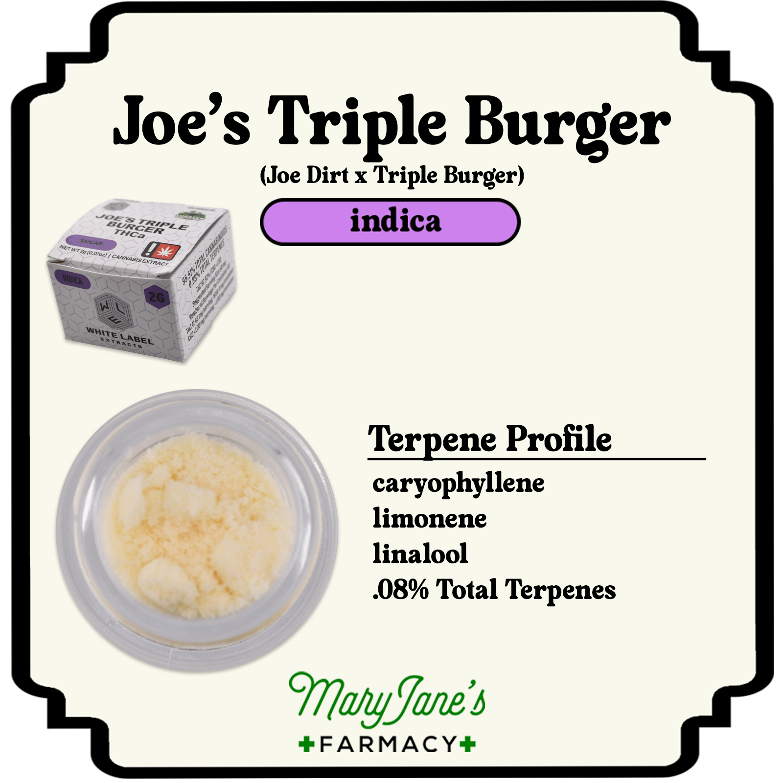 Photograph of product: White Label Extracts | Joe's Triple Burger TH-ouia Sugar Extract | 2g