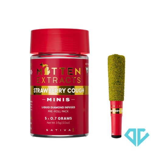 Photograph of product: Mitten Extracts Strawberry Cough Infused Pre-Rolls .7g 5 Pack
