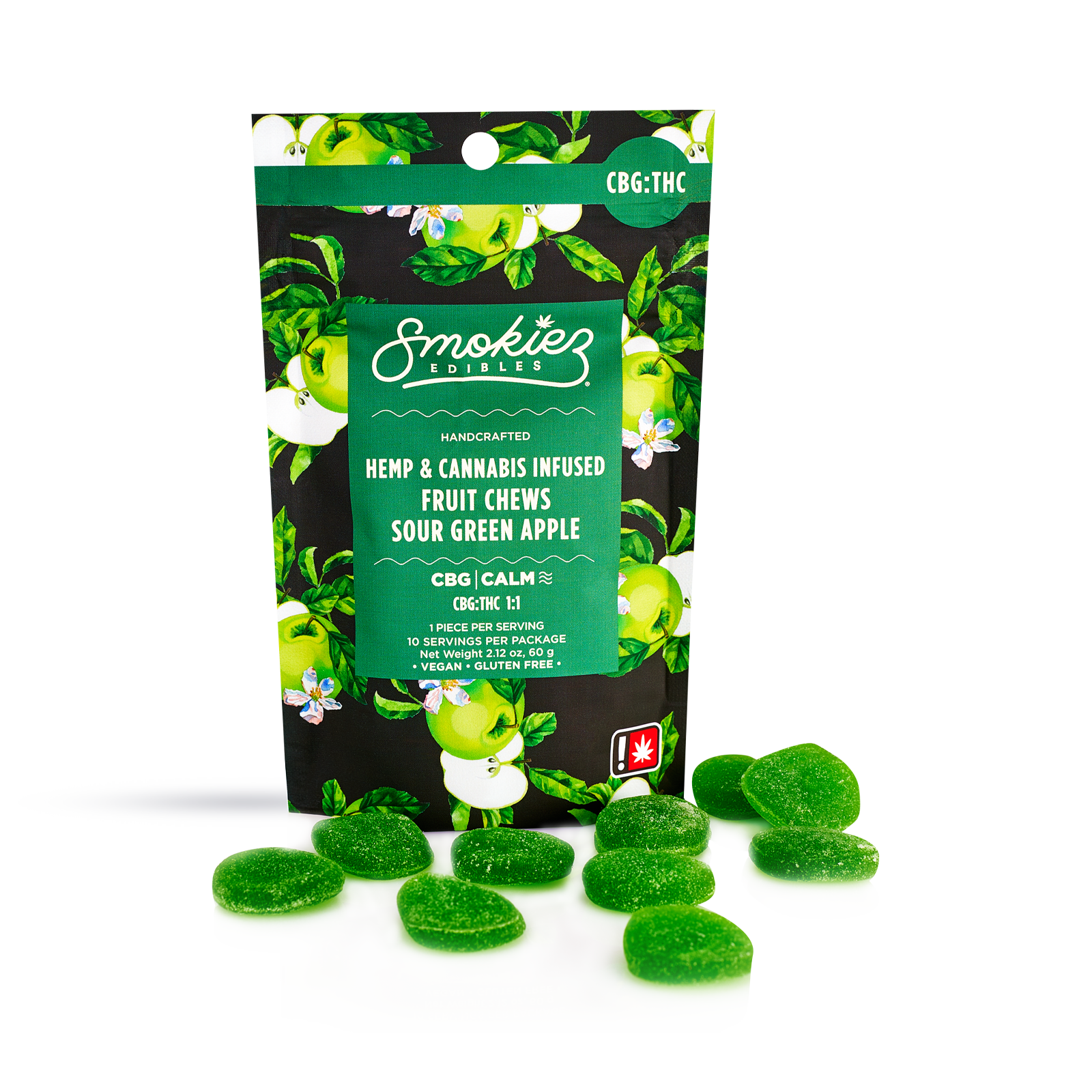 Photograph of product: Smokiez | CBG:TH-oui 1:1 Sour Green Apple 100mg CBG:100mg TH-oui Fruit Chews