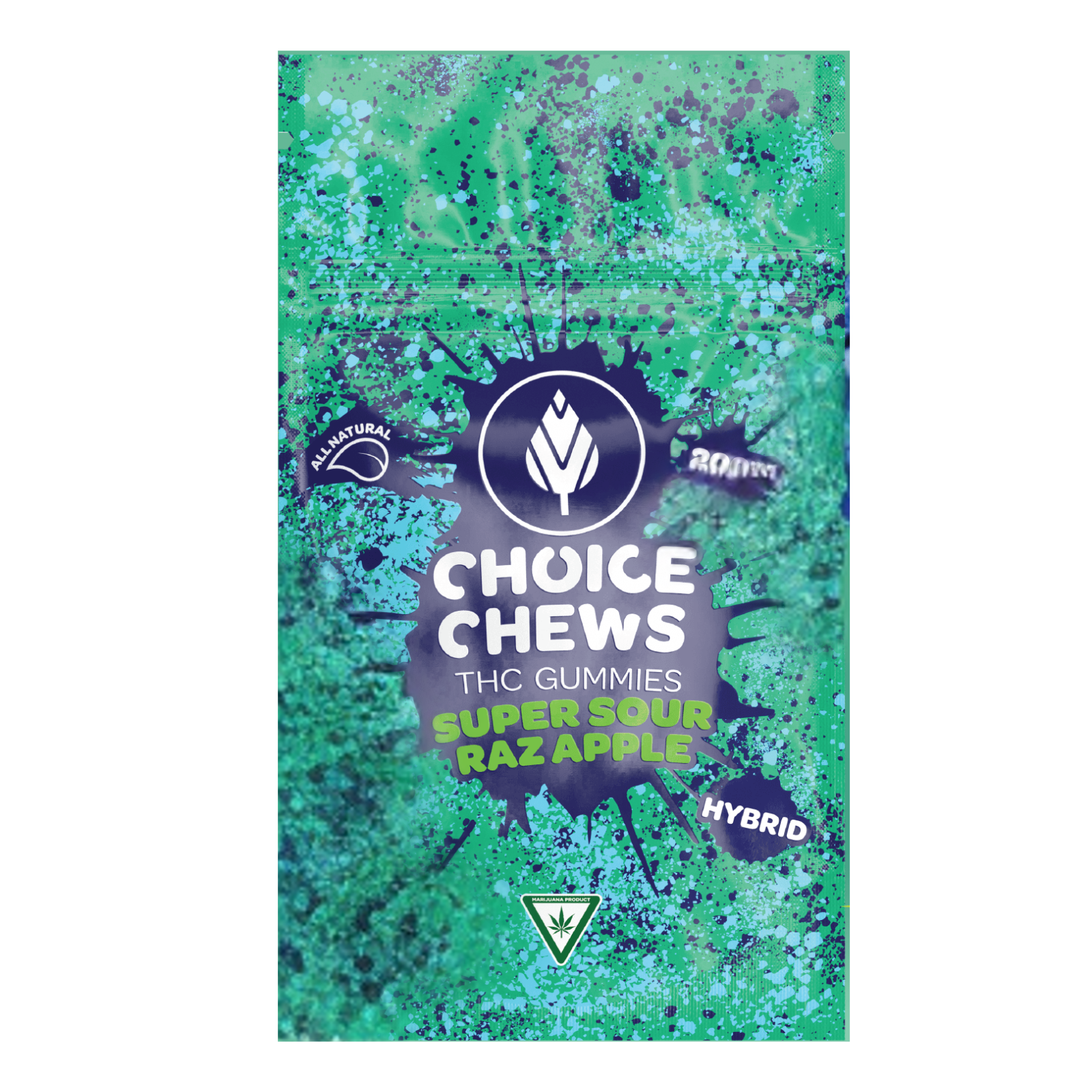 Photograph of product: Choice Chews | Super Sour Raz Apple | 200mg Gummies