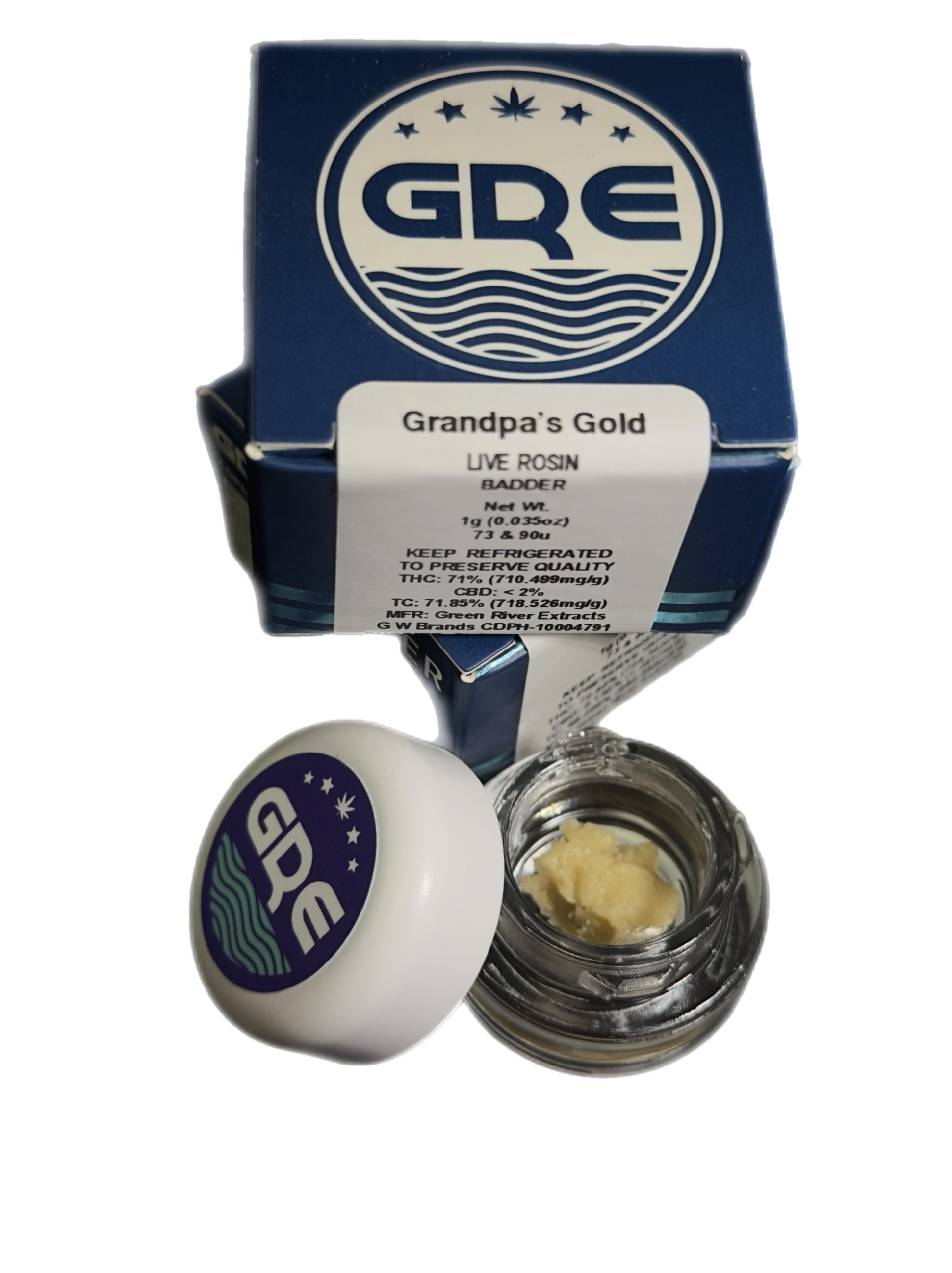Photograph of Product: Green River Extracts - Grandpa's Gold live Rosin Badder