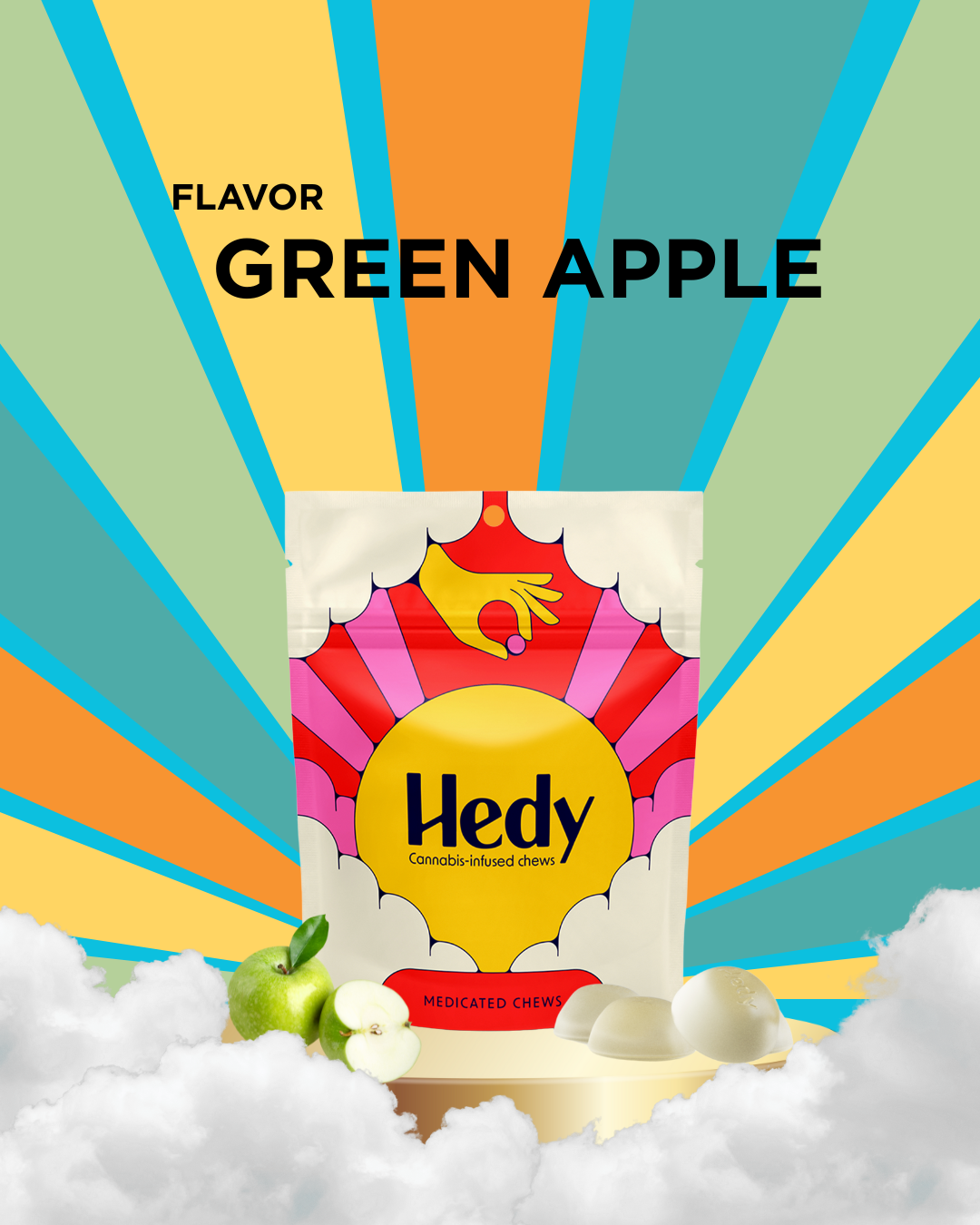 Photograph of product: Hedy Simply Chews 100mg - RSO - Green Apple - 10 Ct