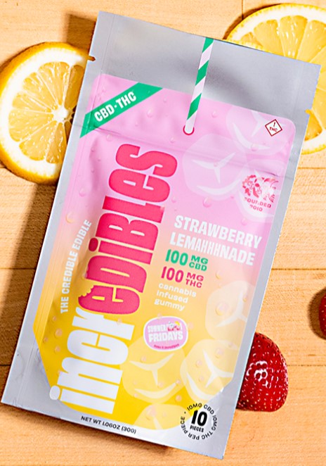 Photograph of Product: Incredibles Gummies - Strawberry Lemahhnade 1:1 (1000mg THC/1000mg CBD)