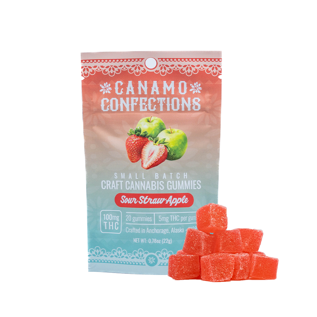 Photograph of Product: Canamo Gummies 100mg - Sour Strawapple