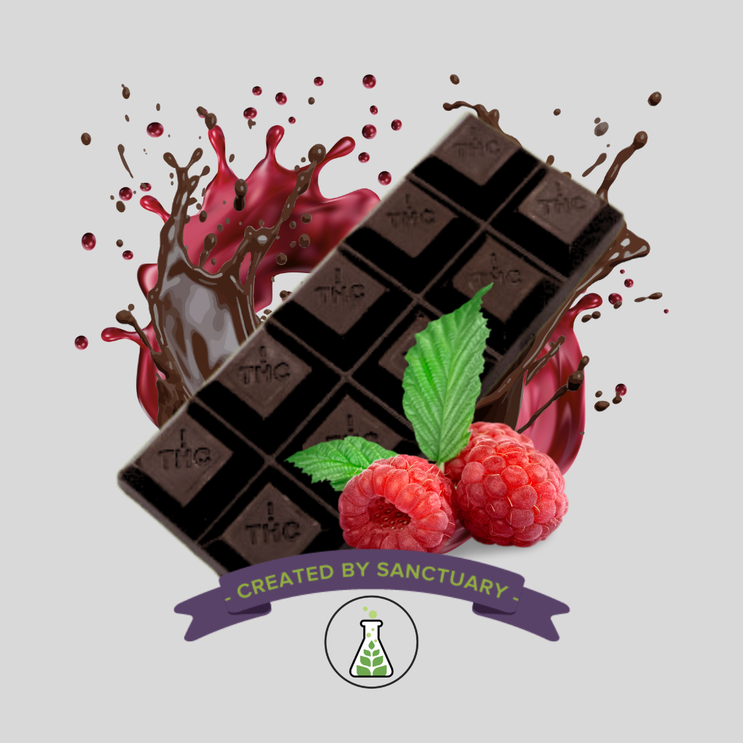 Photograph of product: Quickies Raspberry Dark Chocolate Bar 100mg