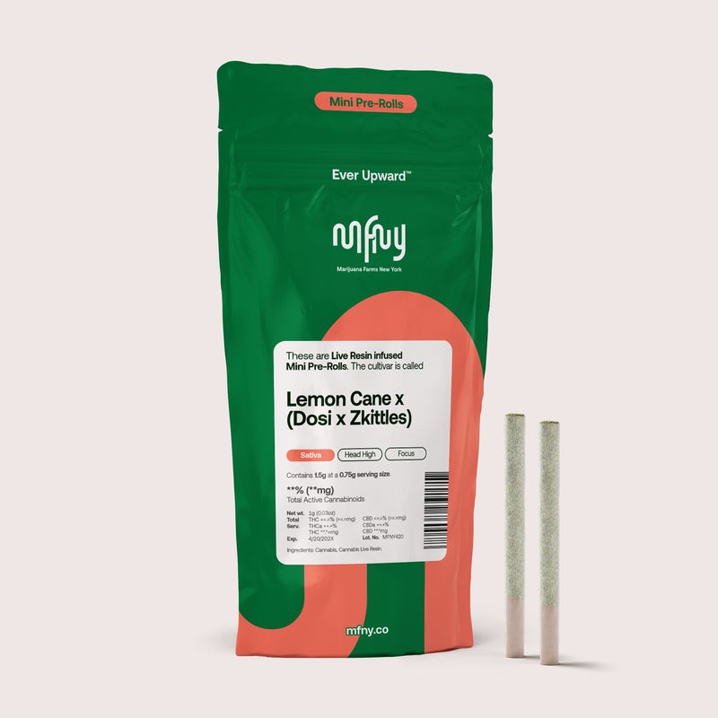 Photograph of product: MFNY | Lemon Cane #5 x Dosi x Zkittles #1 Live Resin | .75G 2PK Infused Pre-Rolls