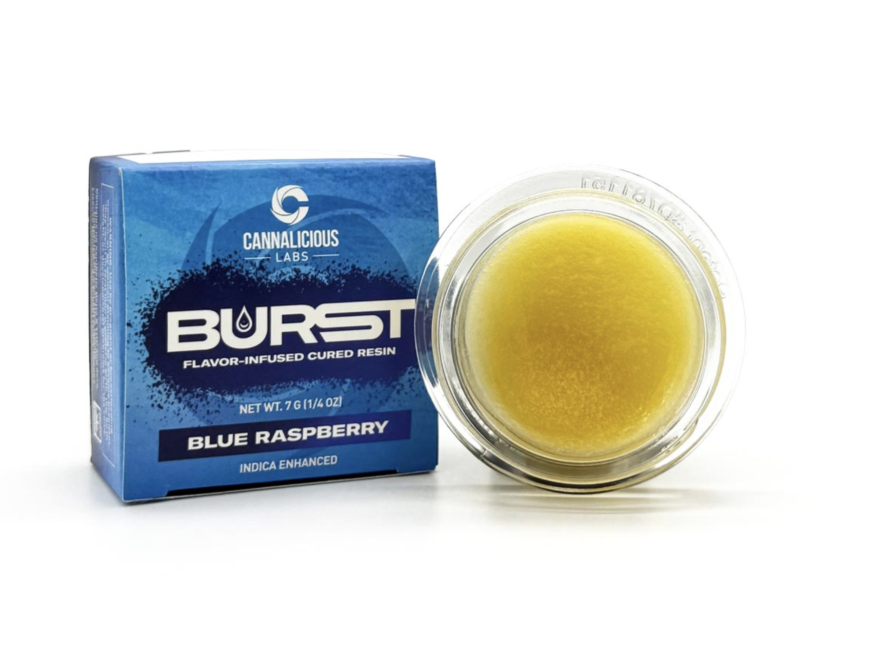 Photograph of product: Burst - Blue Raspberry - Flavor infused 7g Cured Resin Baller Jar