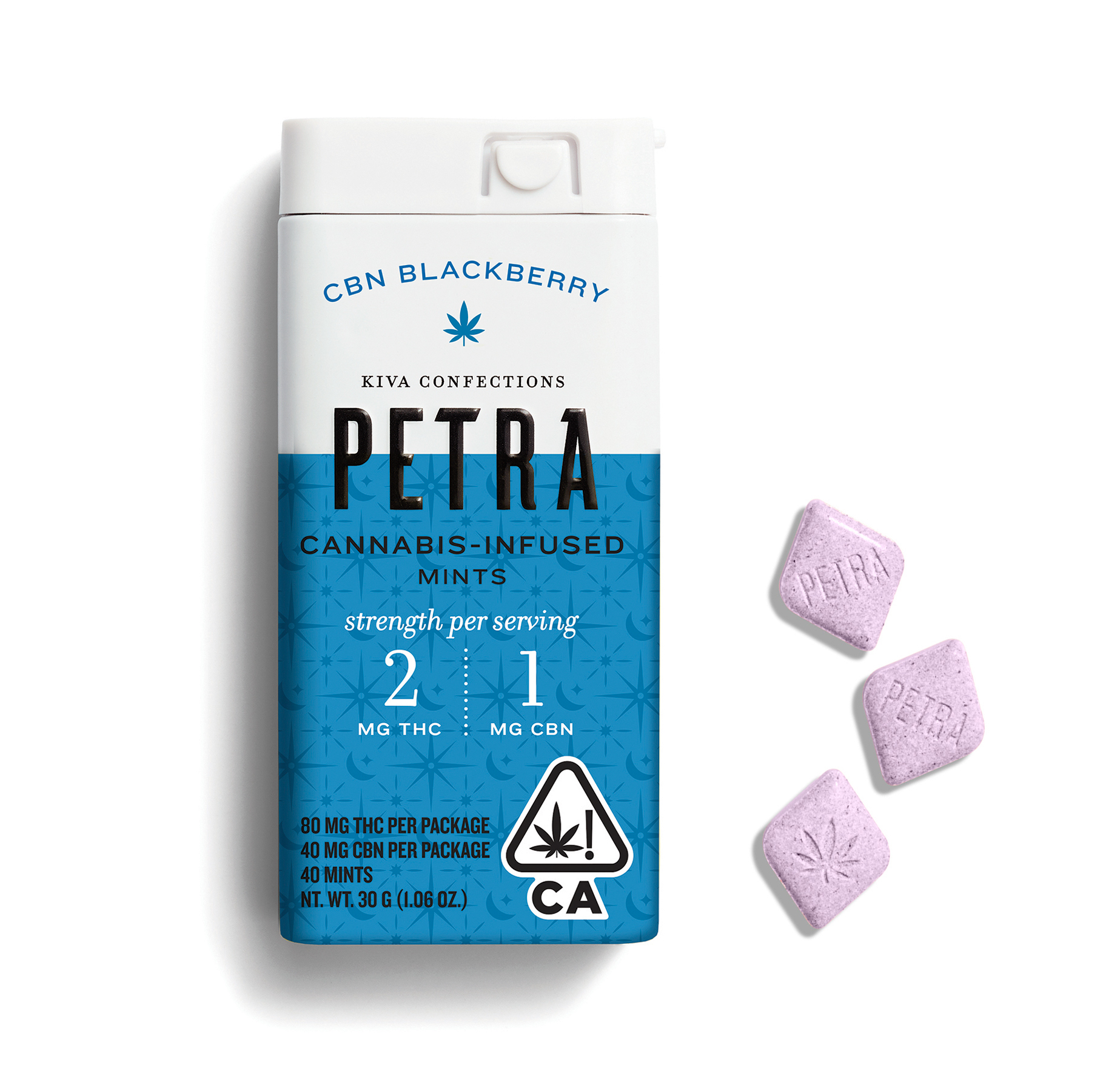 Photograph of product: PETRA MINTS - BLACKBERRY 2:1 CBN - KIVA CONFECTIONS