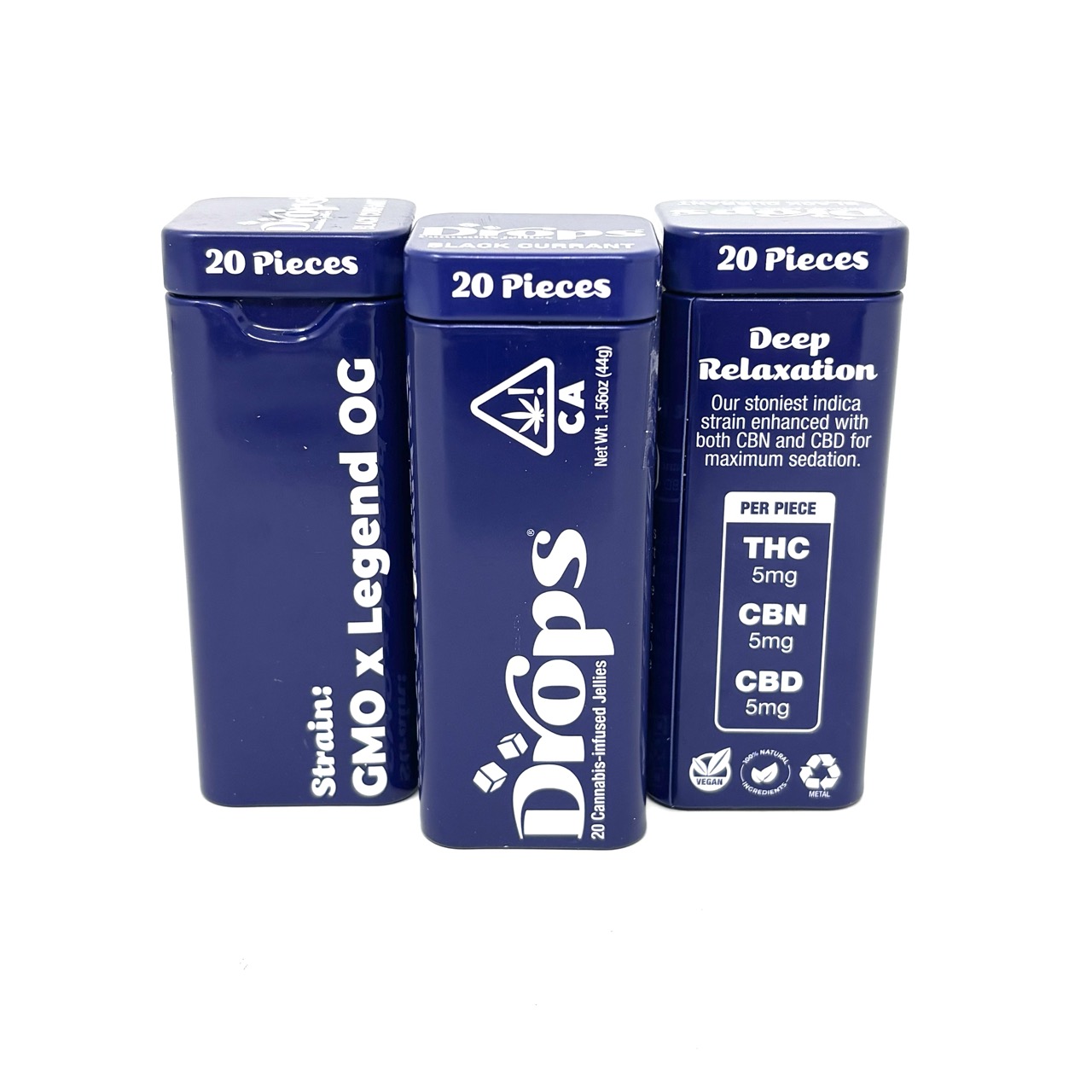 Photograph of product: DROPS: BLACK CURRANT 1:1:1 (TH-oui:CBN:CBD) LIVE ROSIN 20PK 100MG GUMMIES