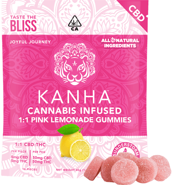 Photograph of product: 100MG Gummies Classic CBD:THC Pink Lemonade 1:1 - Pink Lemonade 1:1