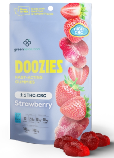 Photograph of product: Green Revolution Doozies Gummies | 1: 1 TH-oui/CBC | Strawberry