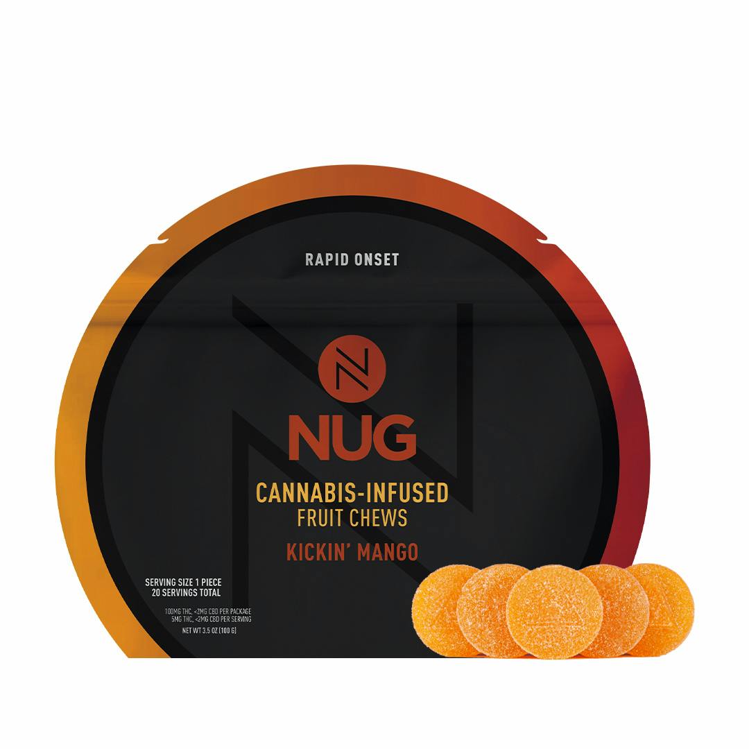 Photograph of product: KICKIN MANGO 100MG 20 PACK GUMMIES