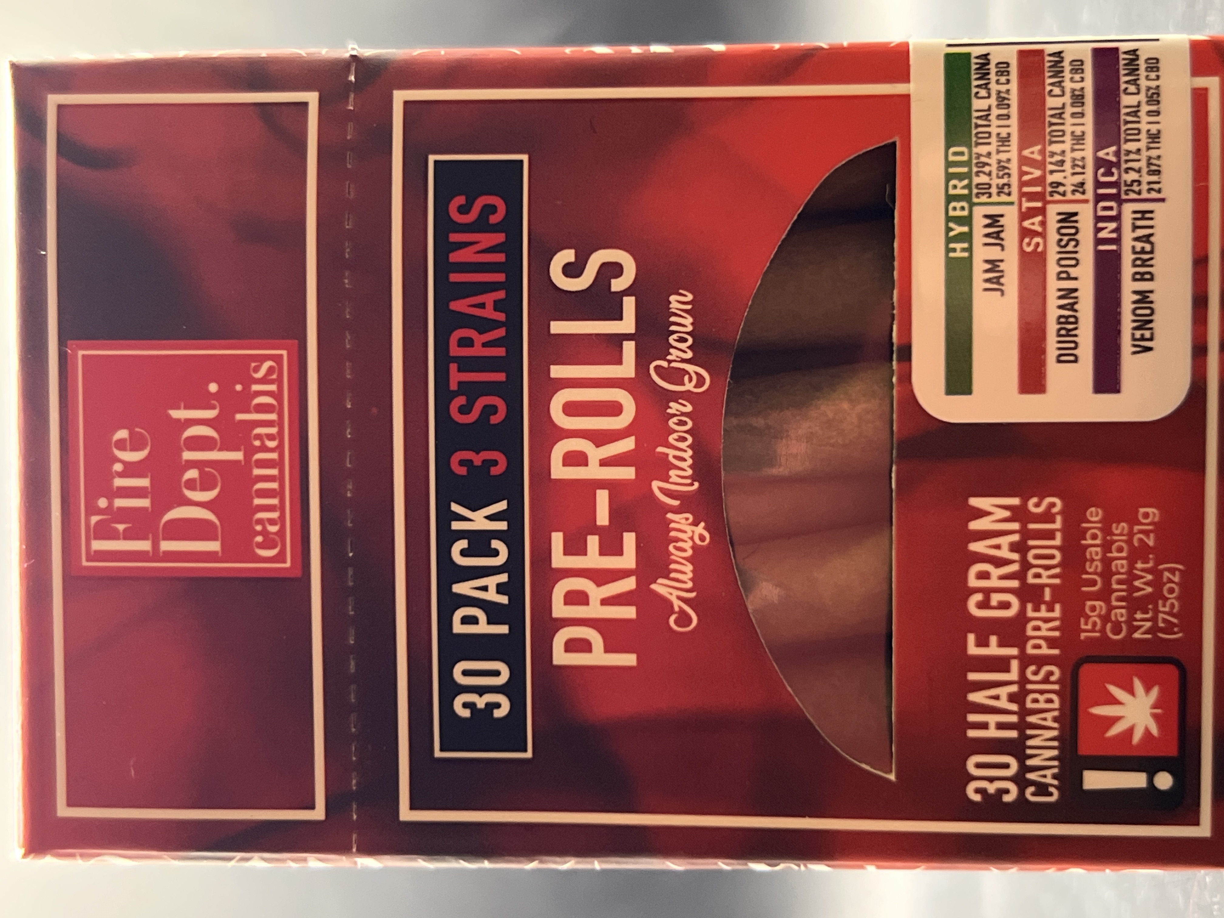Photograph of product: Fire Dept. (H) Jam Jam & (I) Venom Breath & (S) Durban Poison 30 PK