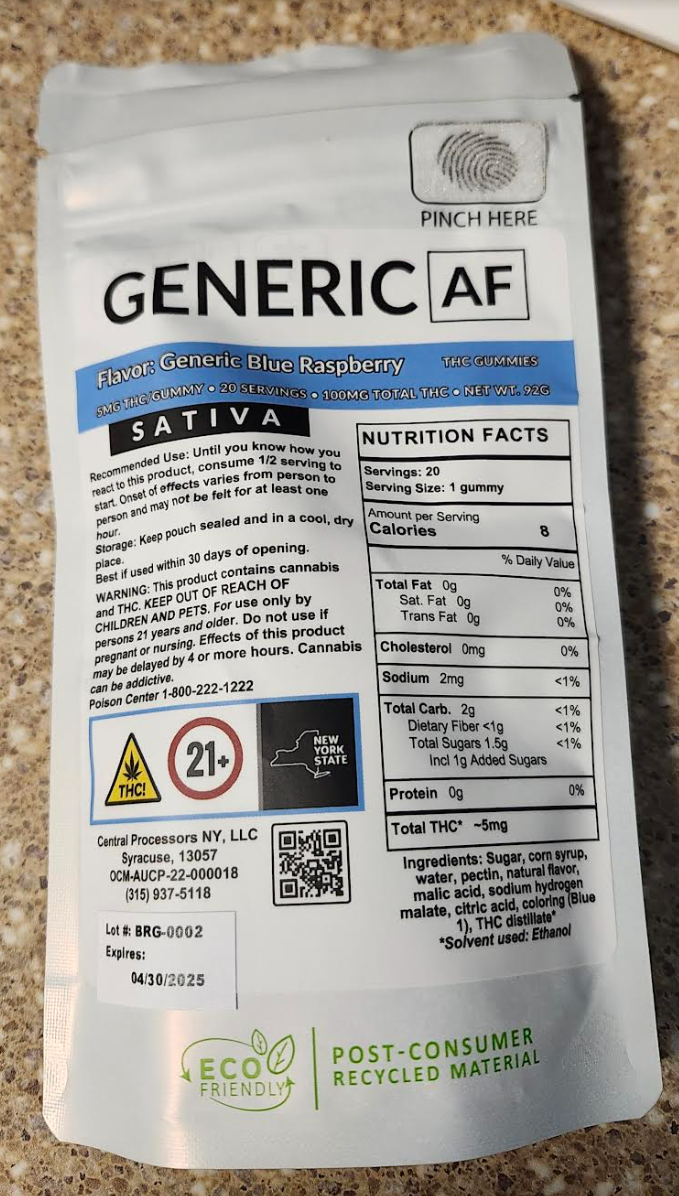 Photograph of Product: Generic AF Blue Raspberry | Gummie | 100 mg | Central Processors NY