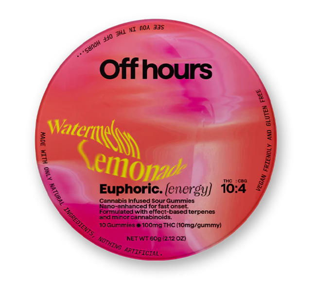 Photograph of product: Euphoric | Watermelon Lemonade | 100mg TH-oui | Gummies | 10 Pack | Off Hours