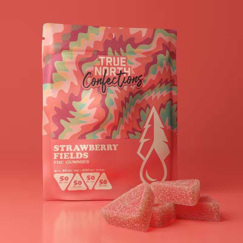 Photograph of product: True North 4x50mg Strawberry Fields Vegan Gummies