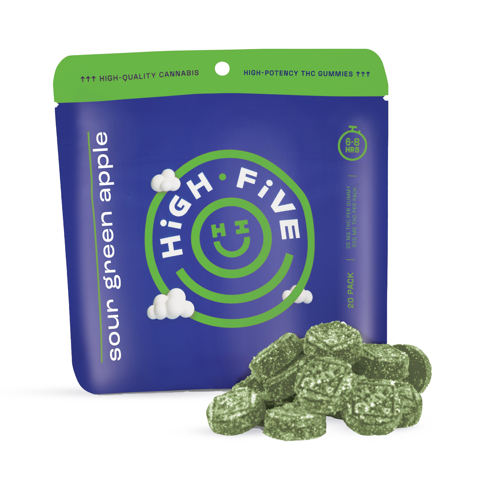 Photograph of product: Sour Green Apple (H) - High Five - 500mg Gummies