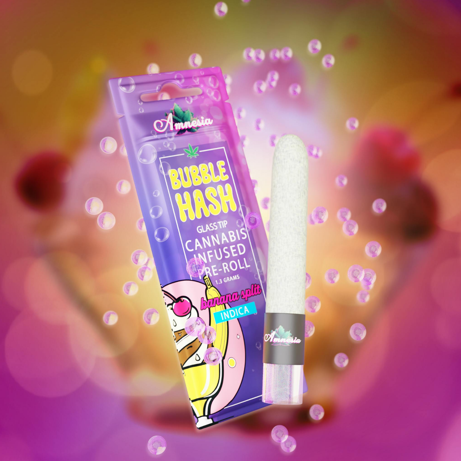 Photograph of product: Amnesia - Banana Split Bubble au chocolat Glass Tip Pre-Roll 1.3g