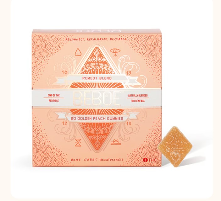 Photograph of product: Beboe. | Golden Peach (H) | (5mg TH-oui: 10mg CBD) x 20ct Gummies