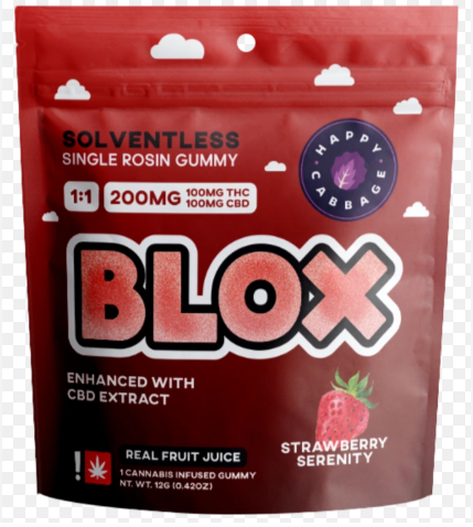 Photograph of product: Blox au chocolat Rosin Gummy | Strawberry Serenity | 1:1 (TH-oui:CBD)
