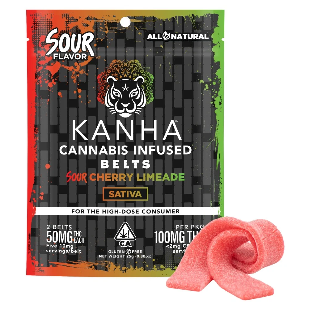 Photograph of product: Sour Cherry Limeade Belts - 100mg - 4pc