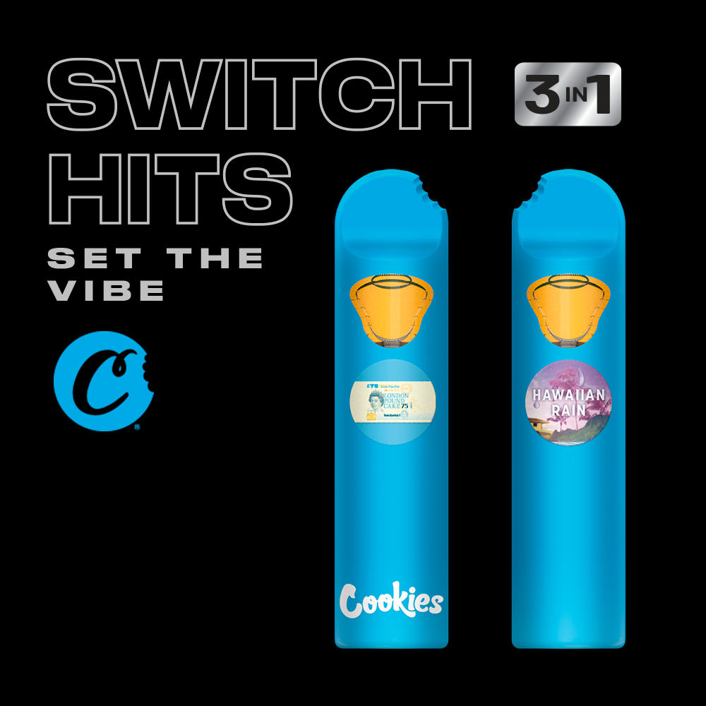 Photograph of product: Cookies 3-in-1 Disposable Dual Chamber Cartridge: London Pound Cake / Hawaiian Rain