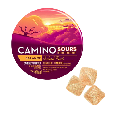 Photograph of product: Camino Sours Orchard Peach (H) 1:1 THC:CBD 10mg 10pk
