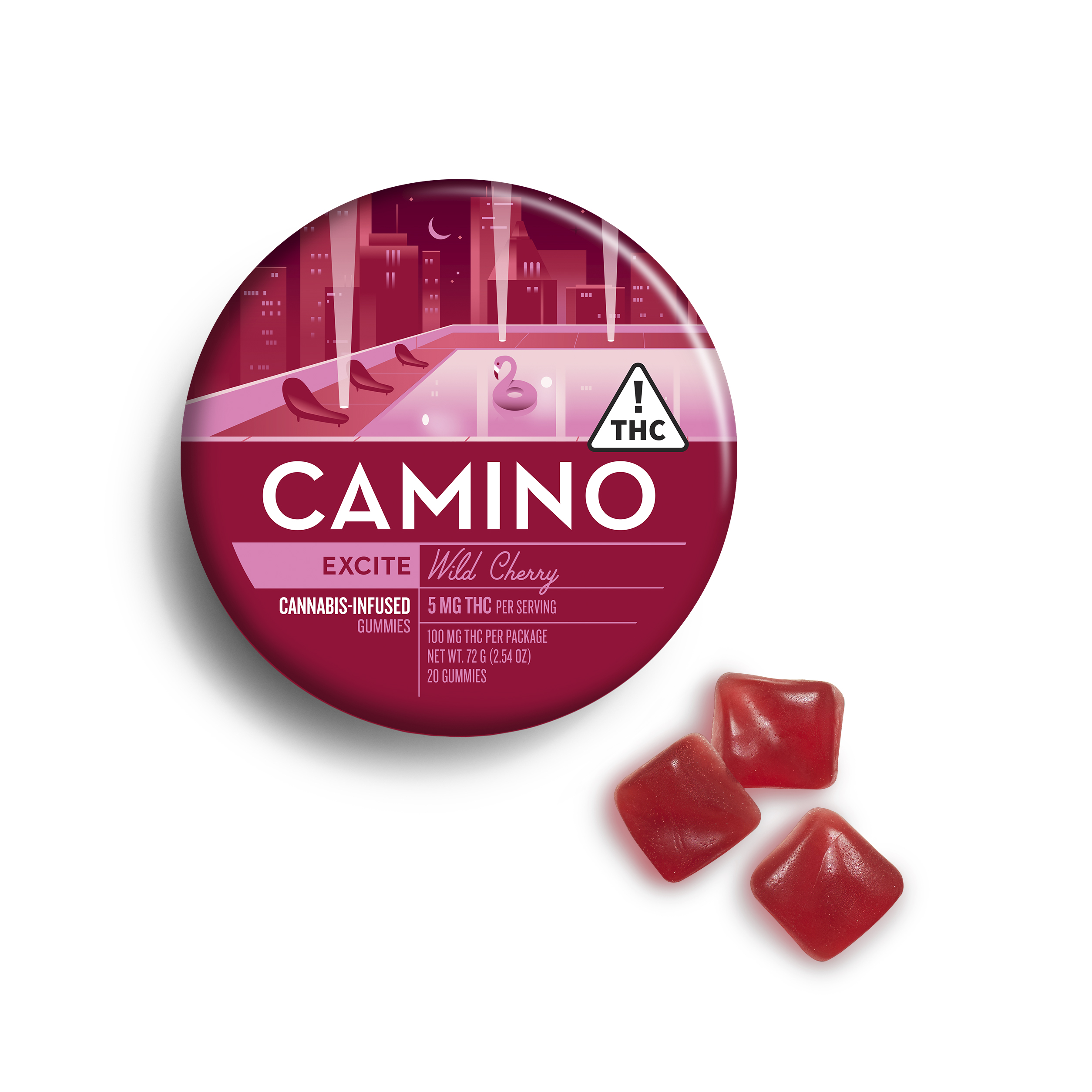 Photograph of product: Camino Excite | Wild Cherry Gummies 100mg (20-Pack | 5mg Each)