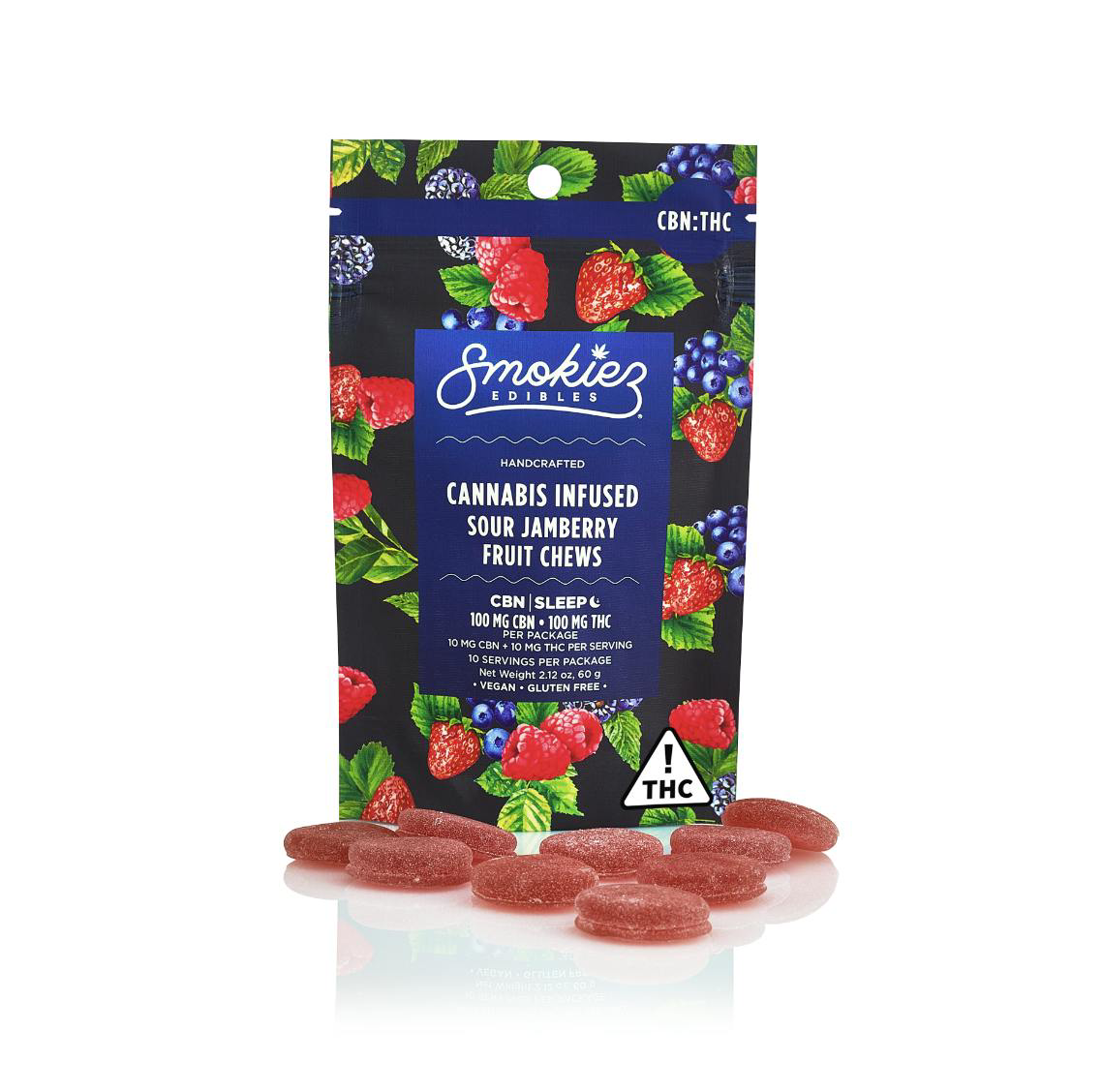 Photograph of product: Smokiez - Sour Jamberry 1:1 CBN:TH-oui - Fruit Chews - 10-Pack (200mg) [I]