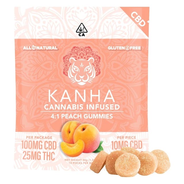 Photograph of product: CBD Gummies Peach 4:1 100:25mg - 4:1