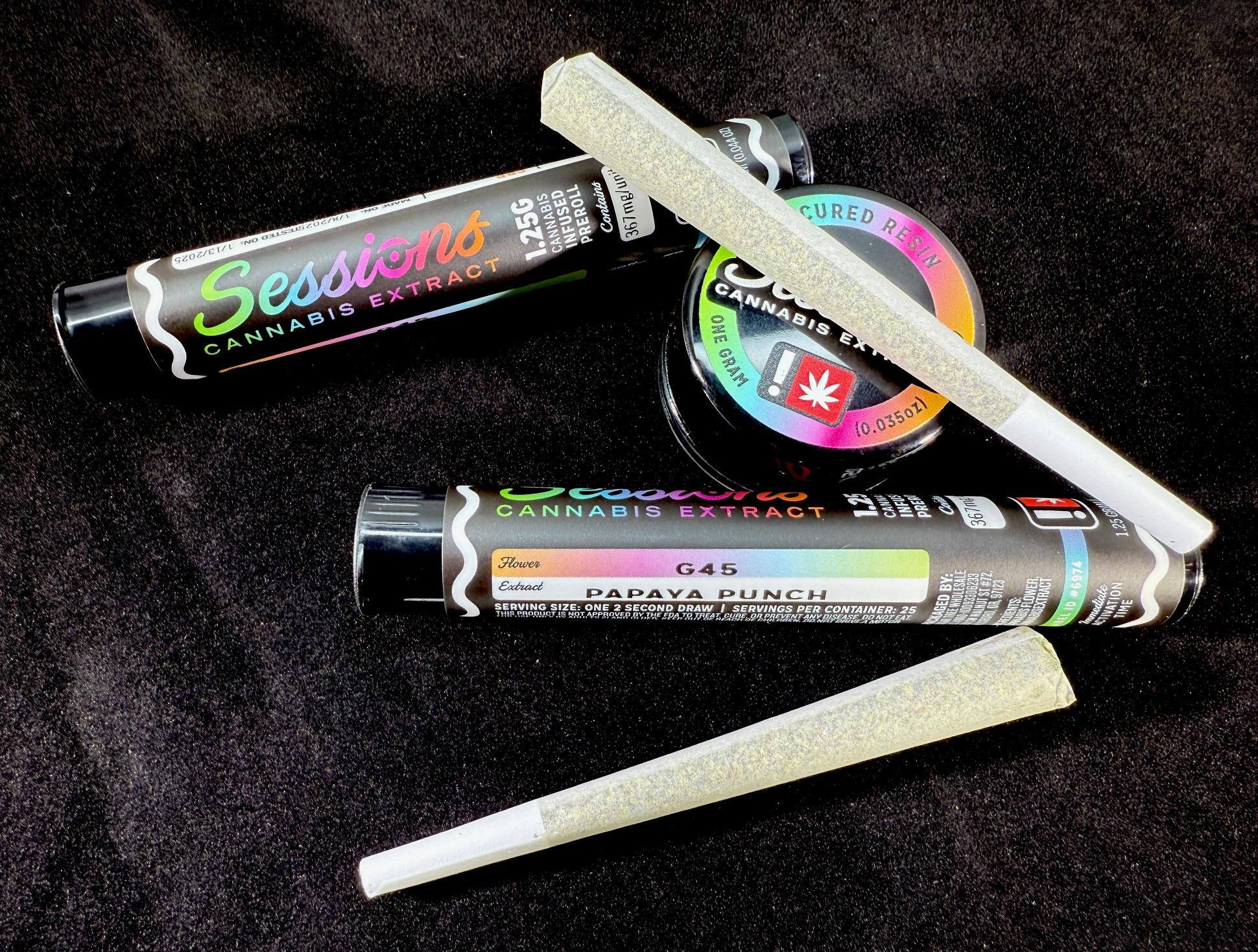 Photograph of product: Infused Pre-Roll - Sessions 1.25G - Tropicanna Cookies X Peanut Butter Cake