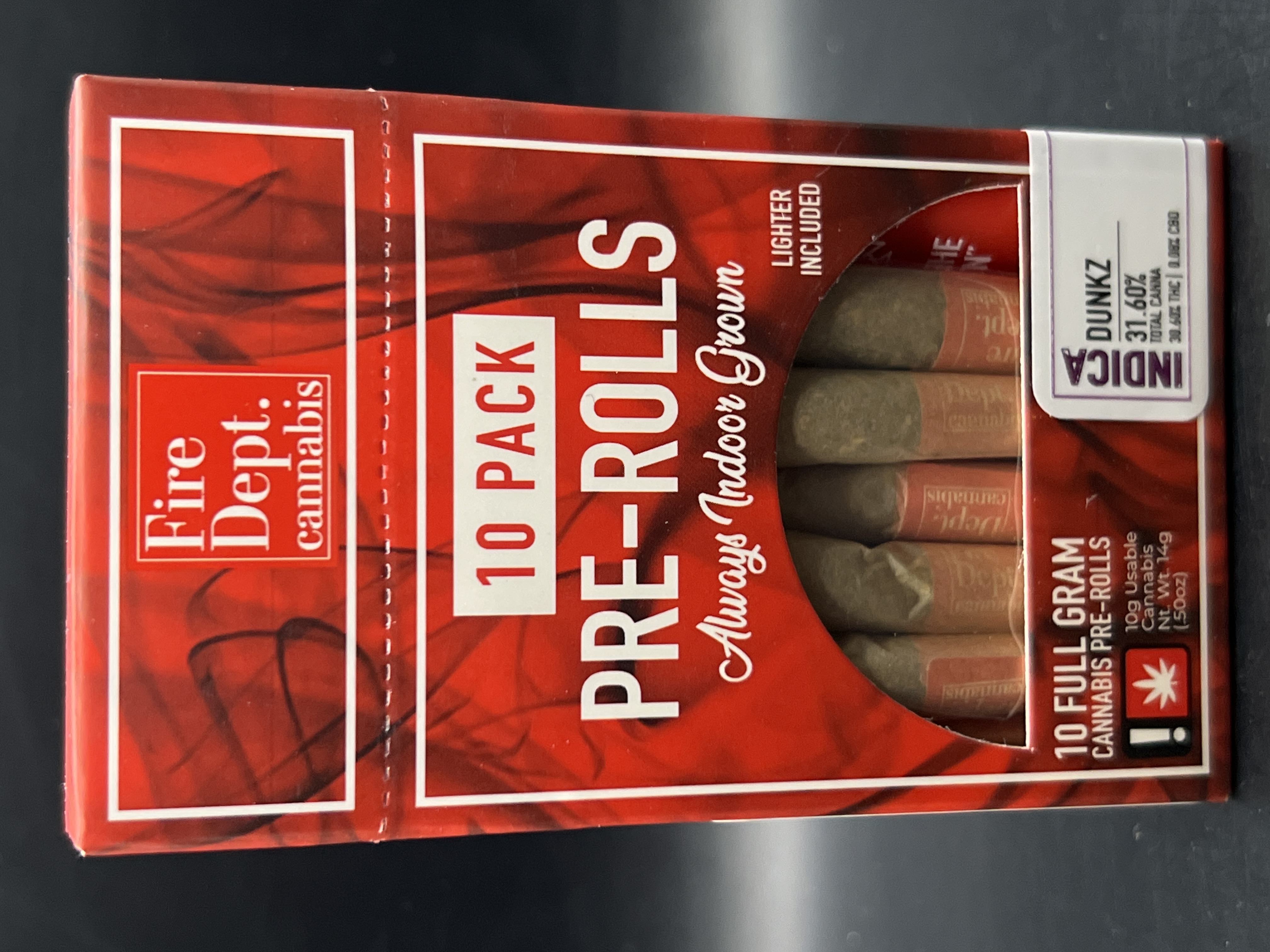 Photograph of product: Fire Dept. Dunkz Pre-Roll 10pk with Lighter