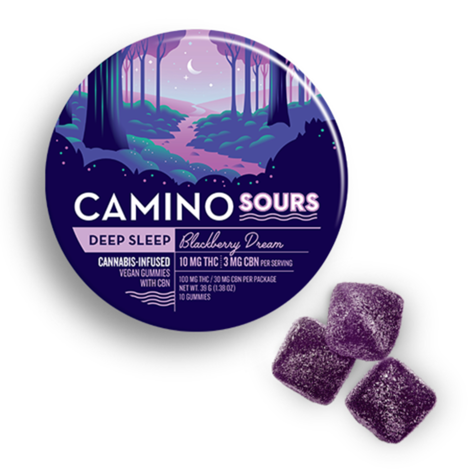 Photograph of Product: 100mg 20pk Gummies | 1:1:1 Blackberry Dream | Camino