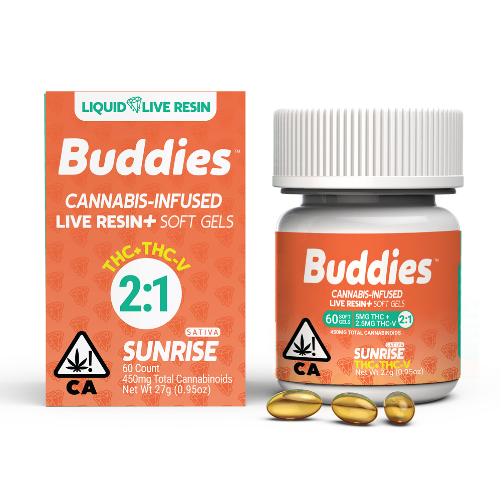 Photograph of product: Buddies - Sunrise 2:1 (TH-oui/TH-oui-V) 60pc Liquid Live Resin Soft Gels