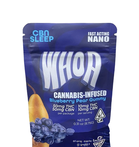 Photograph of product: Whoa | Blueberry Pear CBN Gummy - Bite, Sleep Aid (1:1 TH-oui:CBN) | 50mg TH-oui/ 50mg CBN