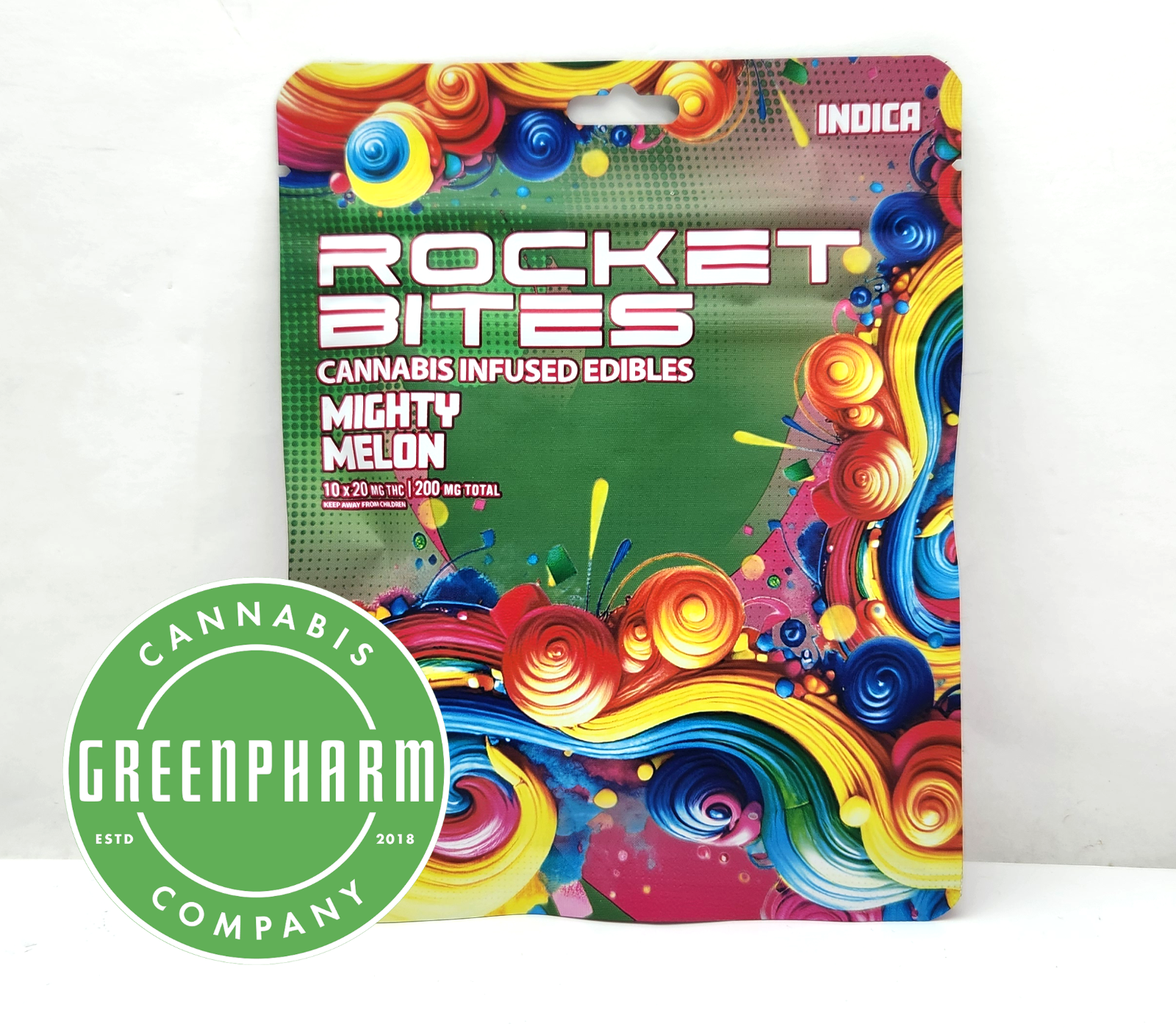 Photograph of product: Edible | Rocket Bites | Mighty Melon Gummies | 200mg