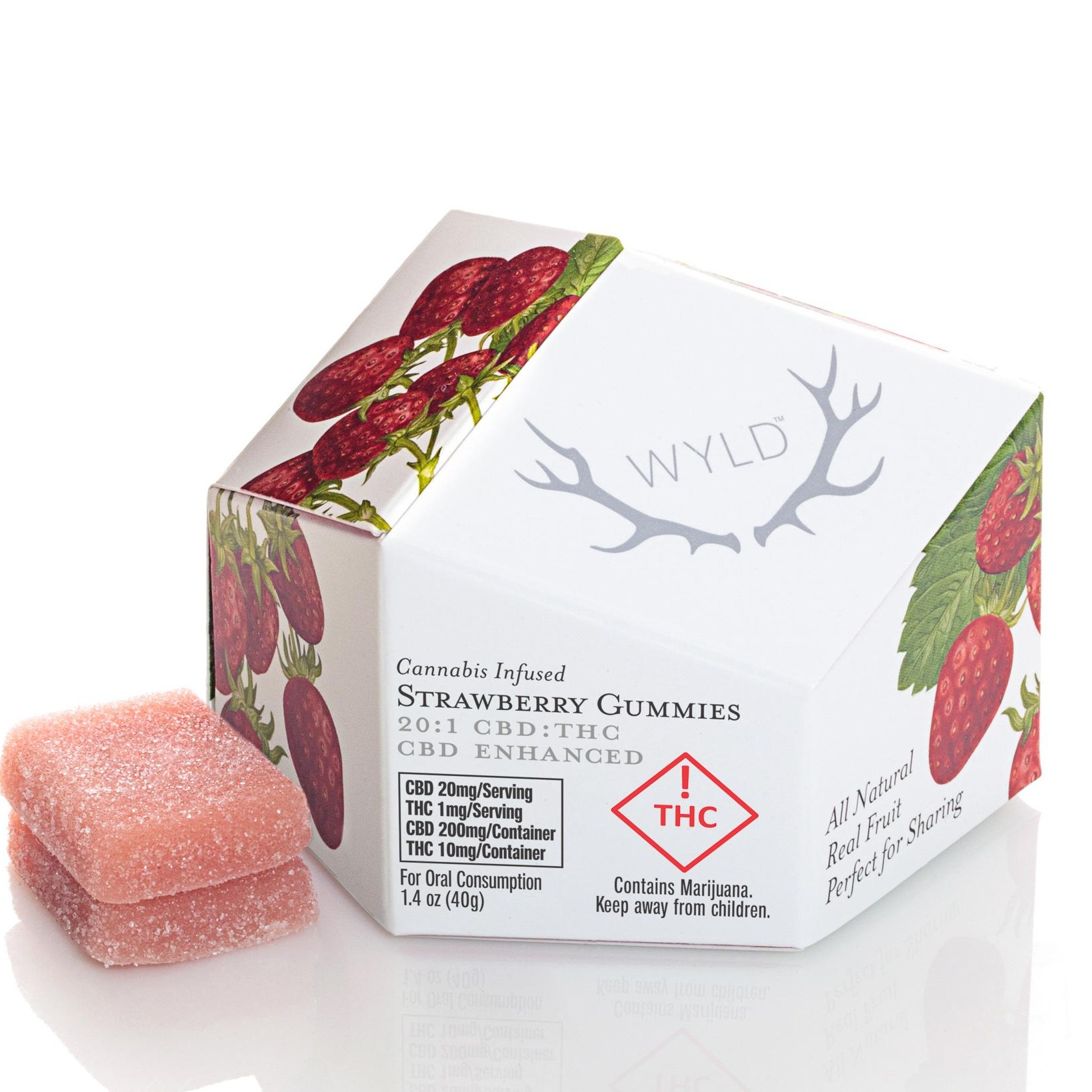Photograph of product: Strawberry - (20:1 CBD:TH-oui) - 10mg Gummies - WYLD