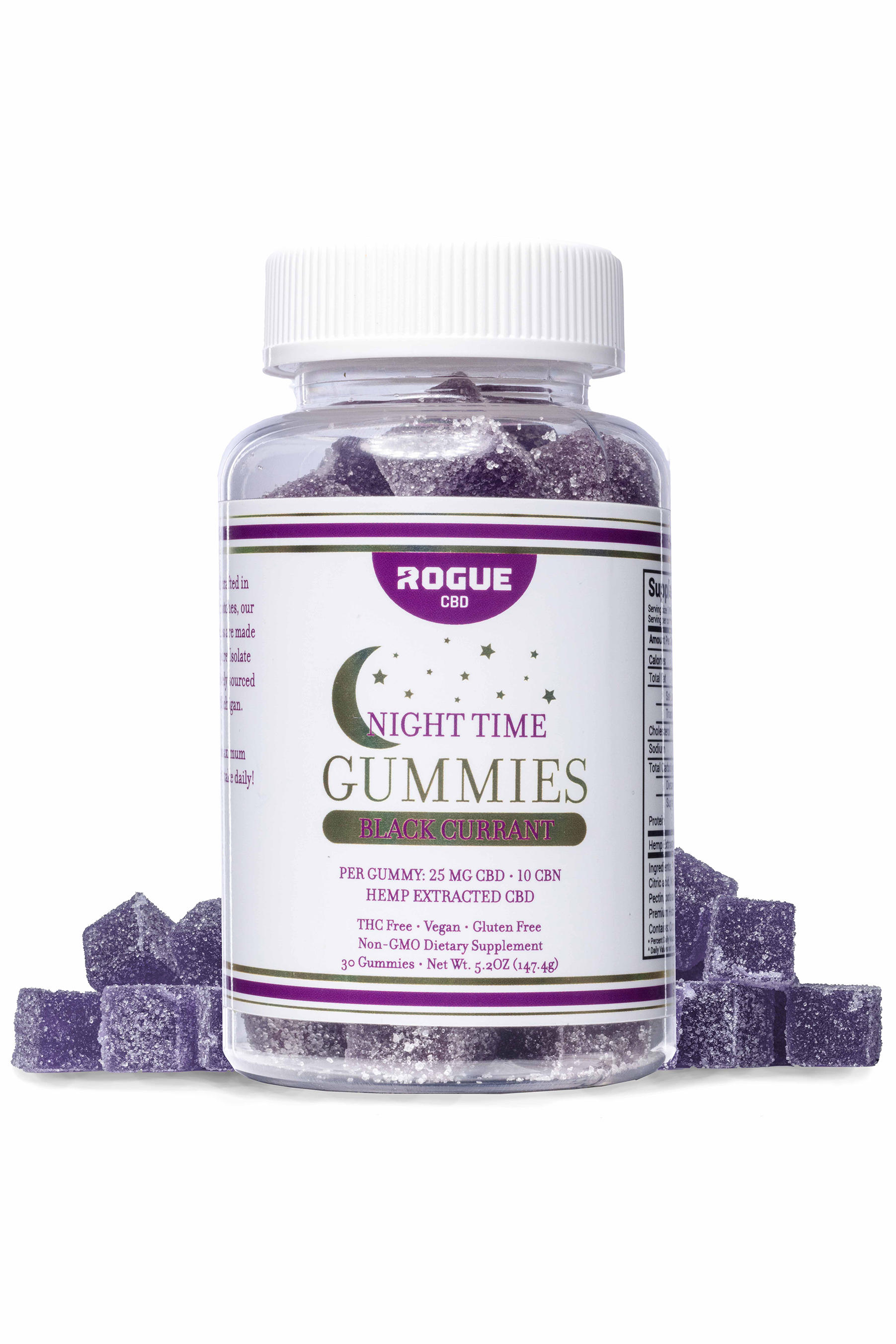 Photograph of product: Rogue Chemistry 25mg Black Currant CBD/CBN Gummies 30ct.