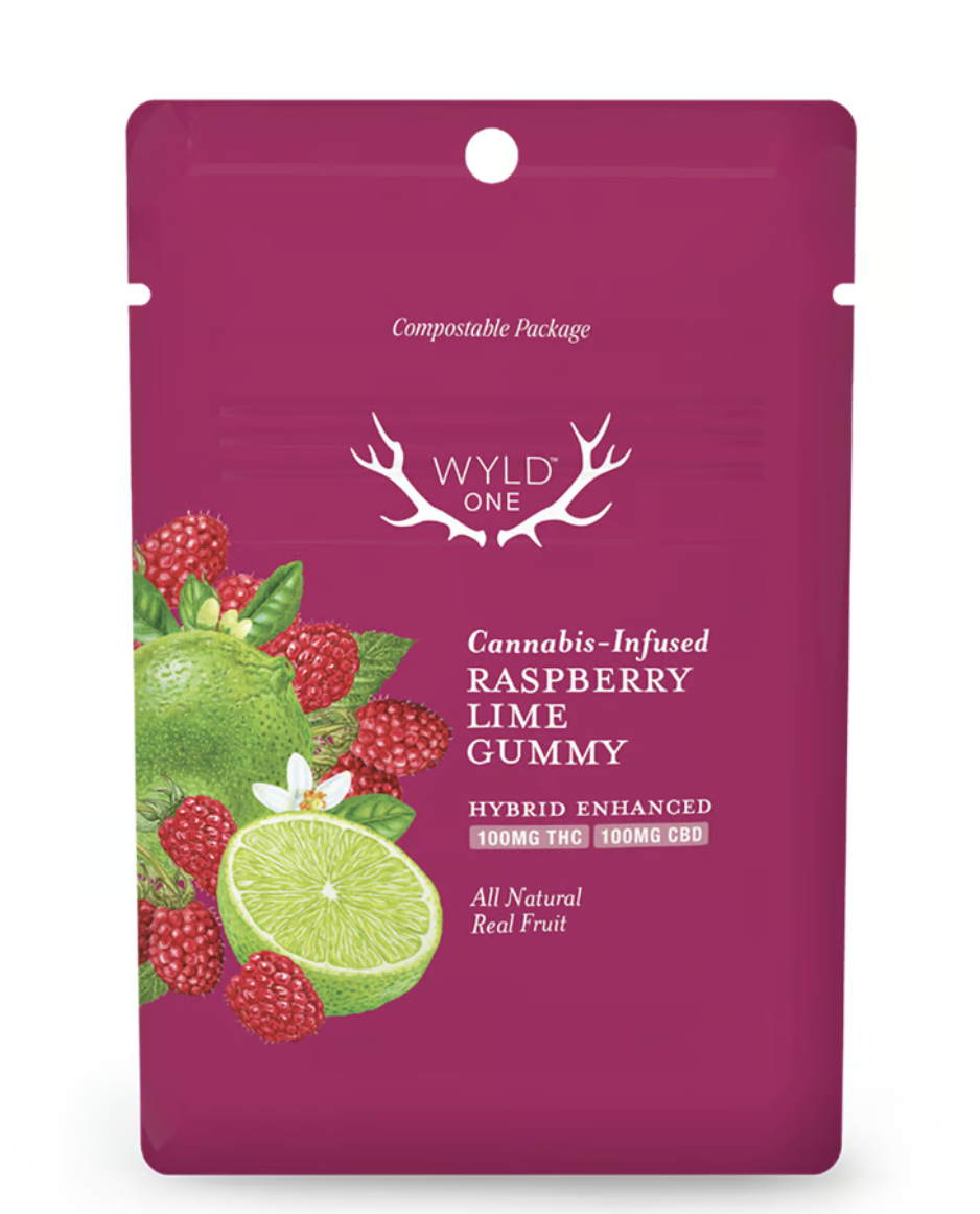 Photograph of product: WYLD ONE | Rasberry Lime | 100mg CBD/ 100mg TH-oui | 1 PC