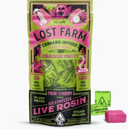 Photograph of product: Kiva Confections | Lost Farm Dragon Fruit Trop. Cherry Rosin Chews | 100mg