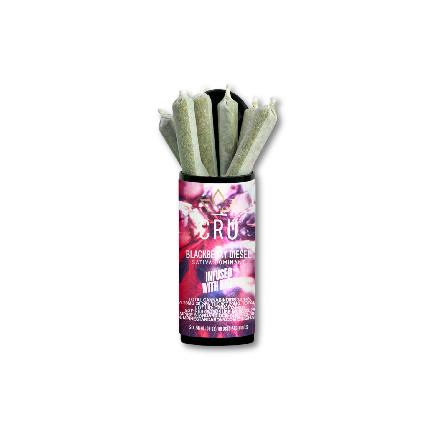 Photograph of product: Cru - Blackberry Diesel Infused Prerolls 6pk - 3g