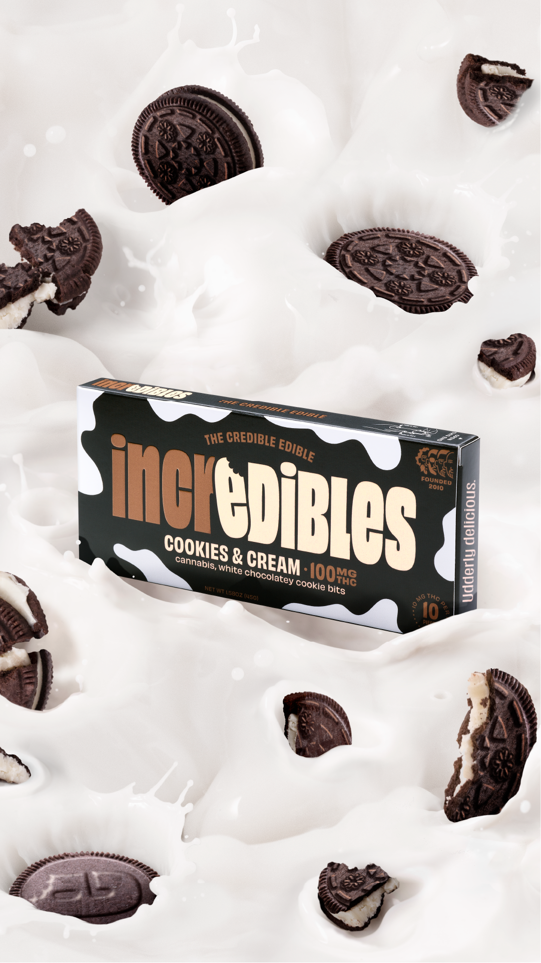 Photograph of product: Incredibles - Cookies and Cream Chocolate Bar - 100mg