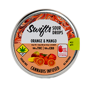 Photograph of product: Swifts | Orange & Mango Sours | Hard Candy | 20pk | 200mg TH-oui:CBD 1:1