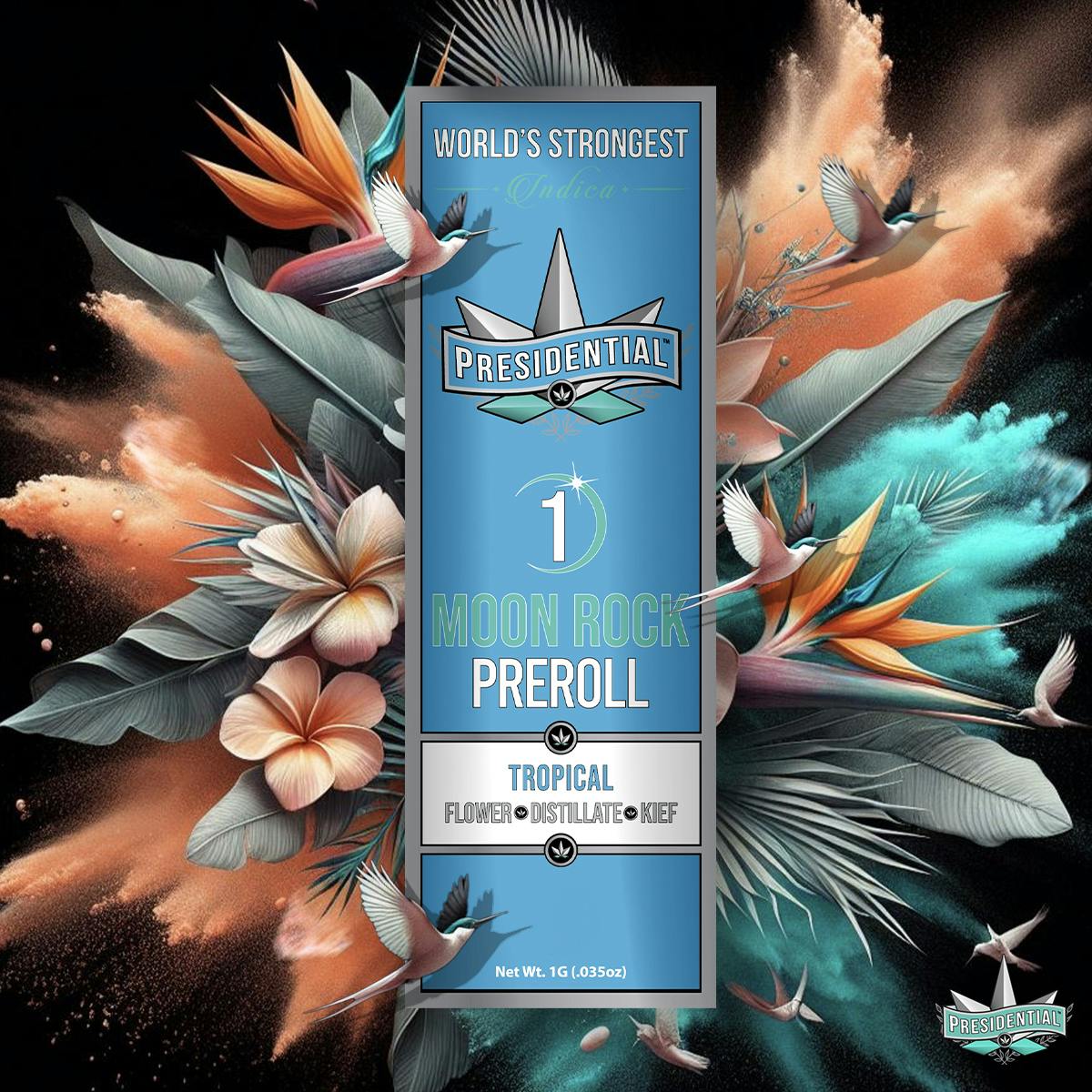 Photograph of product: Presidential Tropical  Moon Rock Preroll 1g