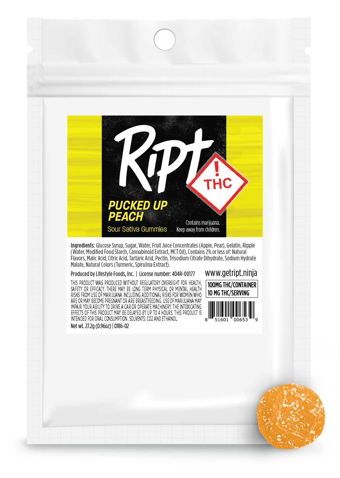 Photograph of product: Pucked Up Peach - Sour Oui'd (100mg TH-oui)