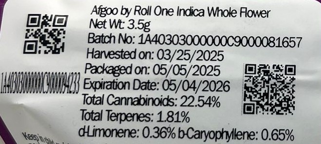 Photograph of Product: Roll One Afgoo 3.5g