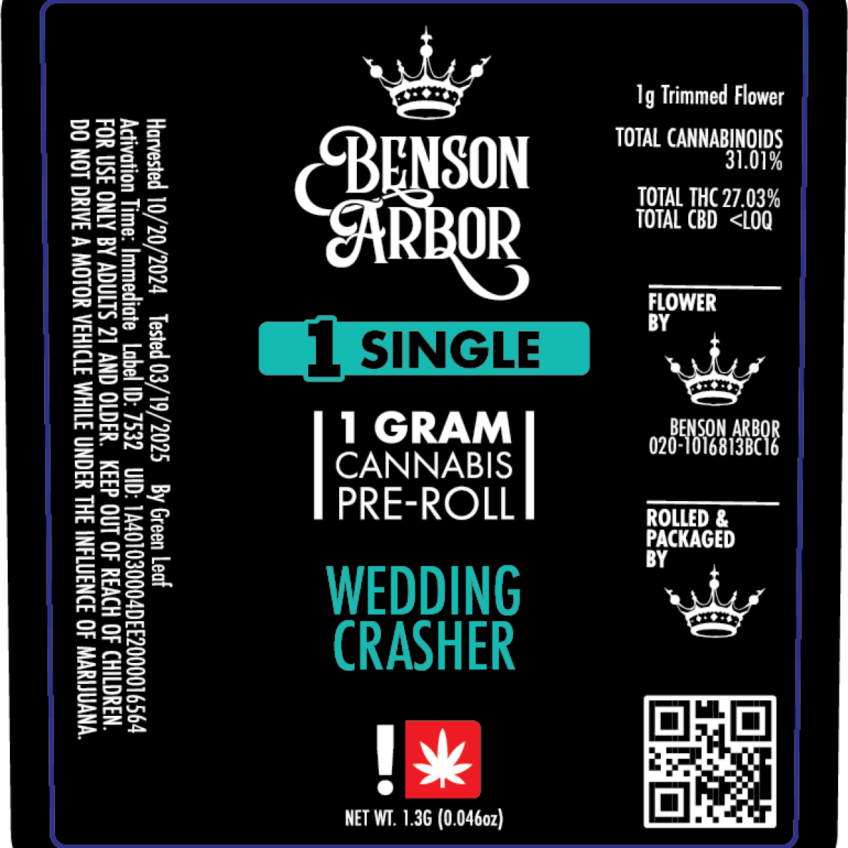 Photograph of product: Benson Arbor - Wedding Crasher Pre-Roll (IH)