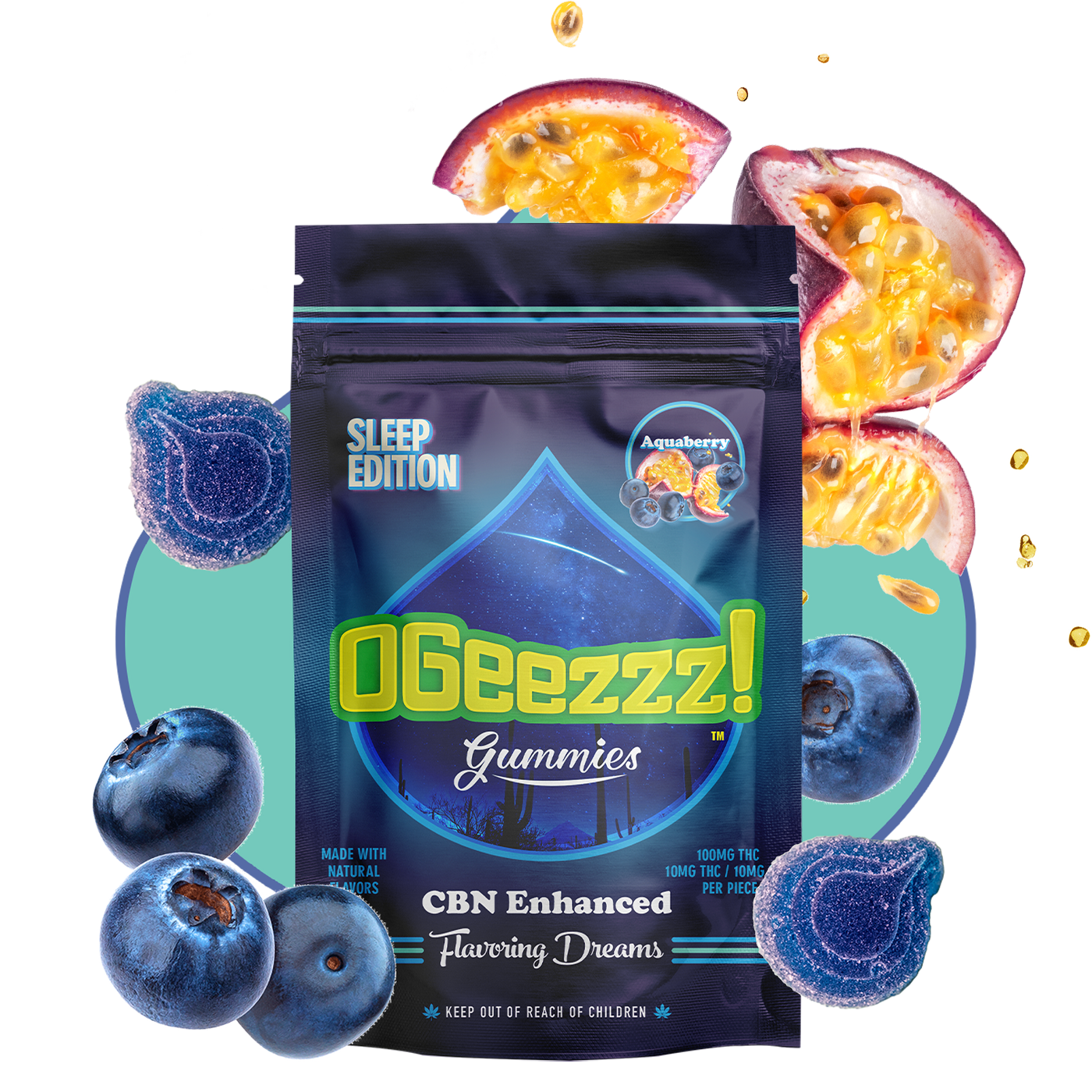 Photograph of product: OGeezzz! l Sleep Edition Aquaberry 2:1 [TH-oui:CBN] l 10pk l 100mg