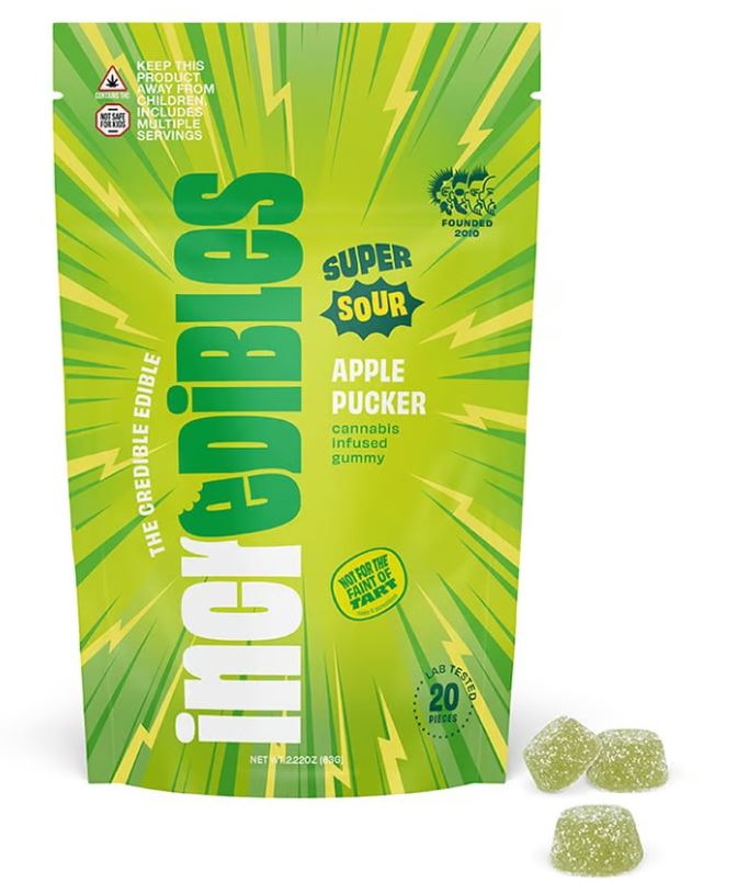 Photograph of product: Incredibles Super Sour Apple Pucker Gummy 10mg x 10ct