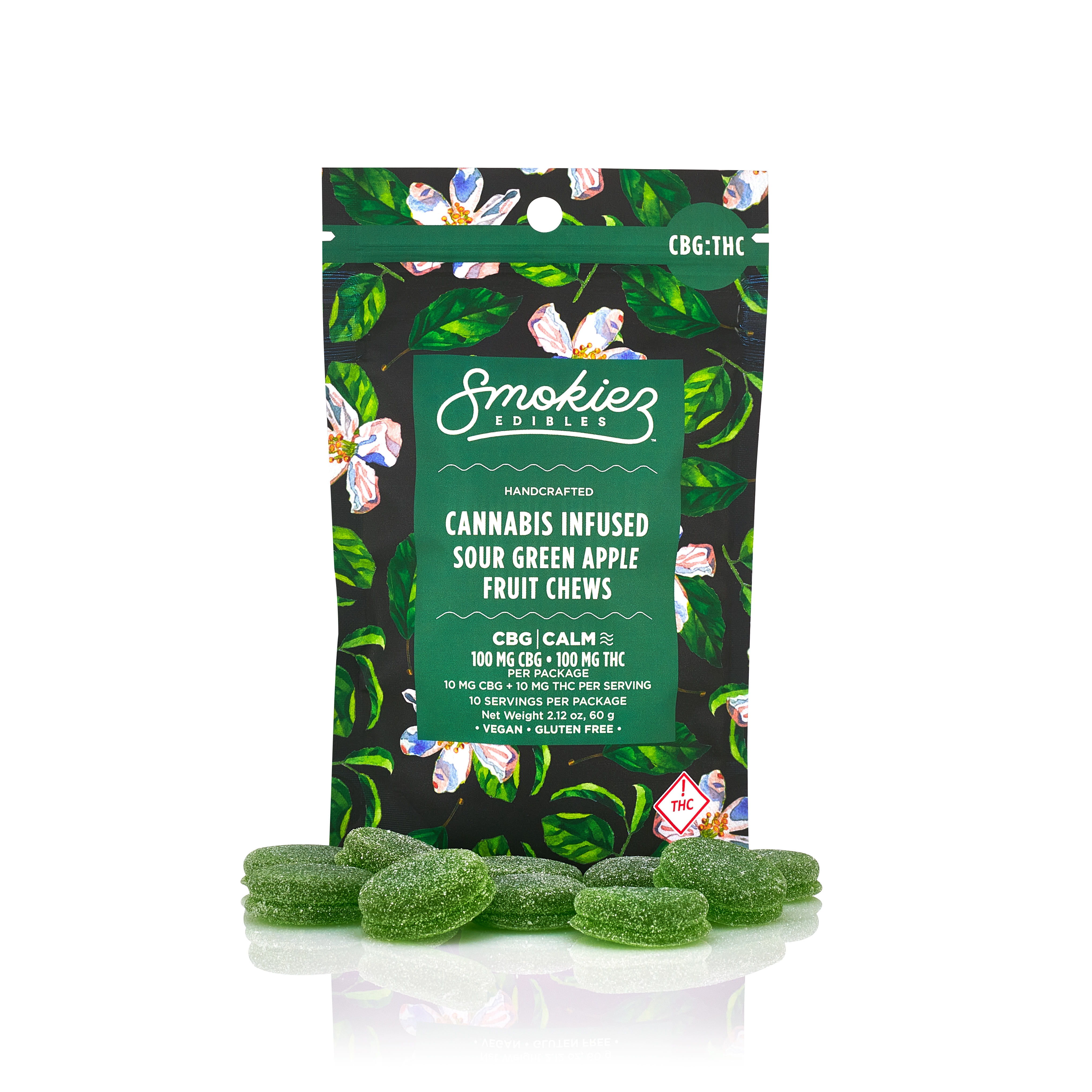 Photograph of product: Smokiez - Gummies Sour Green Apple 10pk CBG:TH-oui 1:1 - 100mg CBG:100mg TH-oui